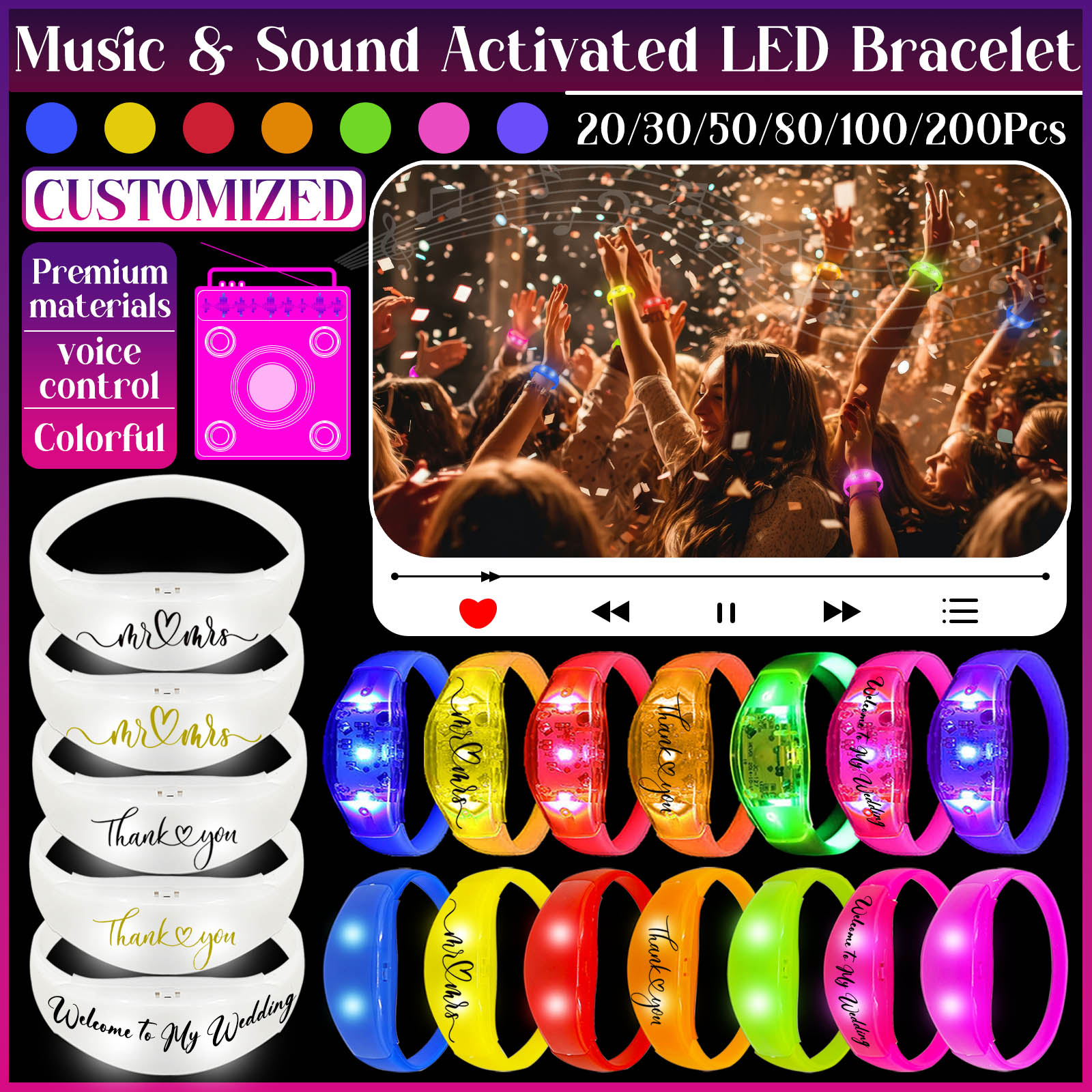 Musical Instrument Gong - 20-200 Buah Gelang LED Aktif dengan